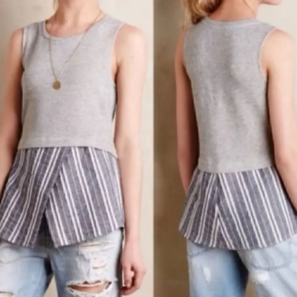 Sundays in Brooklyn Anthropologie Gray Ashton Striped Layered Tank Top Small